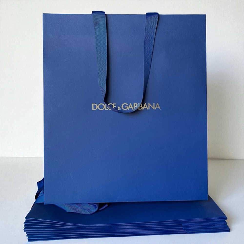 Dolce&Gabbana 13x6x16 Large Navy Blue paper shopping bag with gold logo